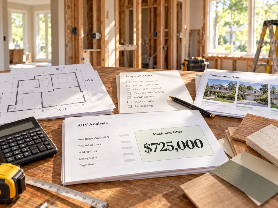 Rehab scope, comparable sales, and maximum offer calculation