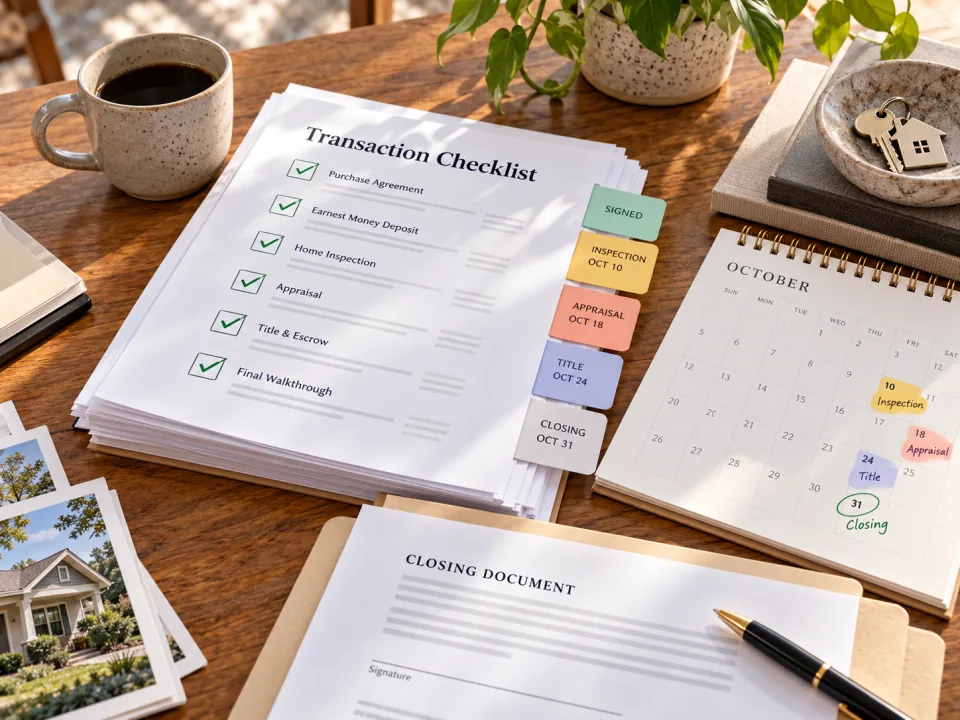 Real-estate transaction checklist with dated milestones