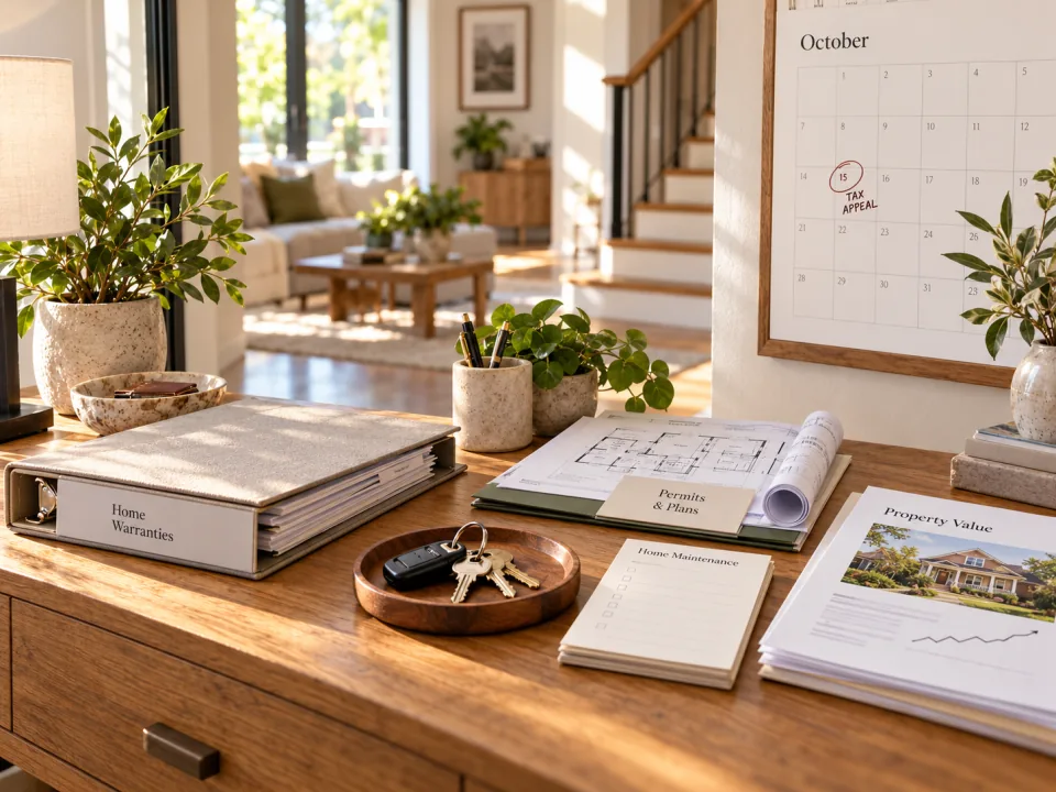 Homeowner hub with warranties, permits, keys, and reminders