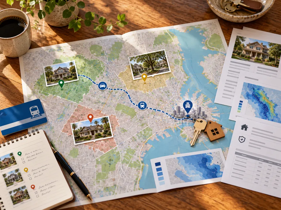 New-city relocation map with commute and climate details