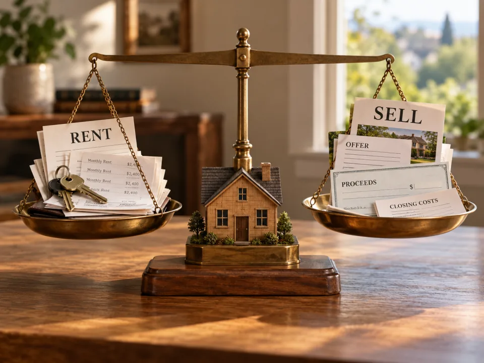 House balanced between renting and selling